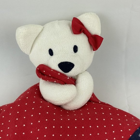 Gymboree White Teddy Bear 14" Lovey Red White Blue Security Blanket Polka Dots - Picture 2 of 6